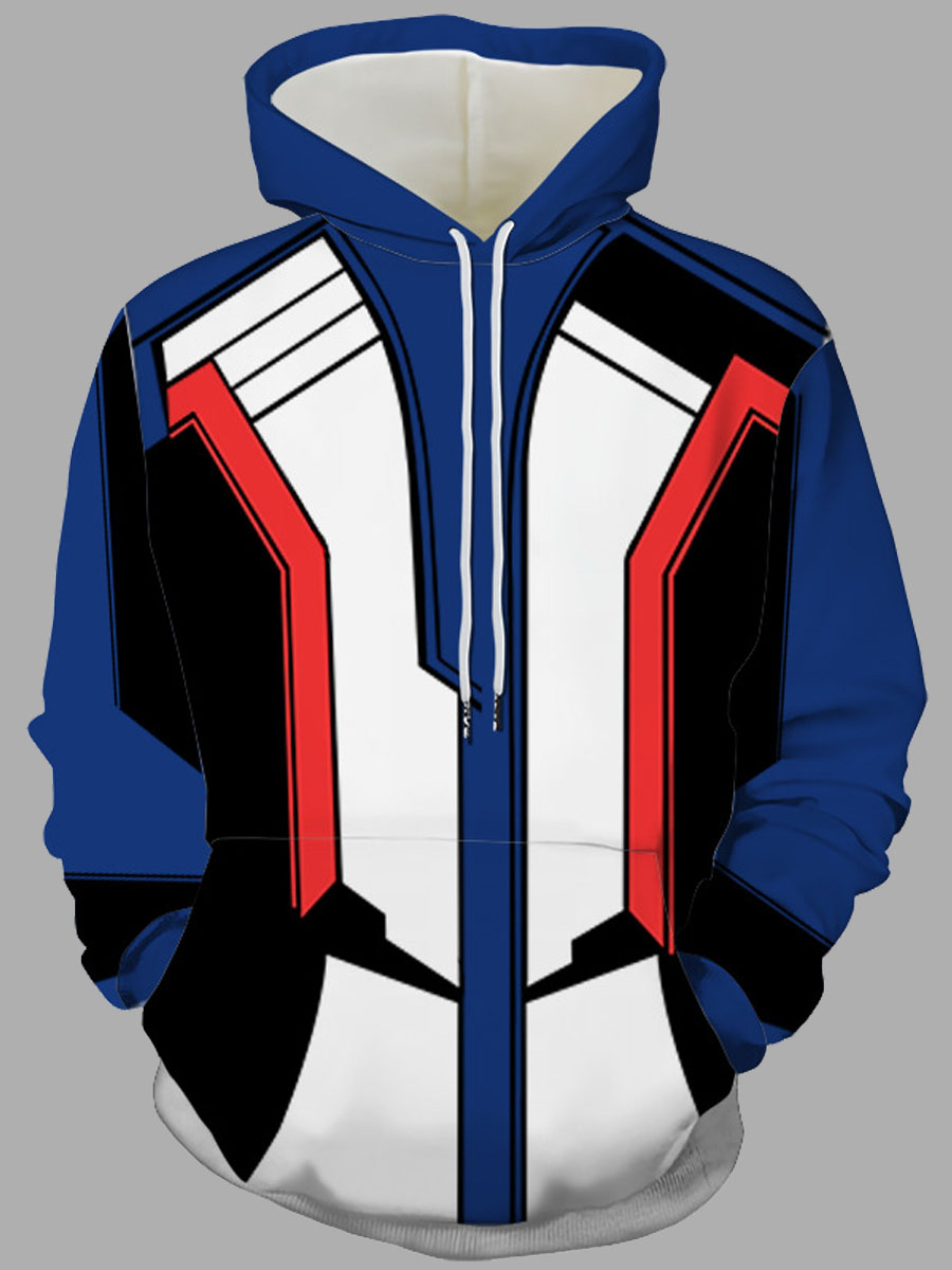 

Lovely Casual Letter Print Color-lump Patchwork Blue Men Hoodie