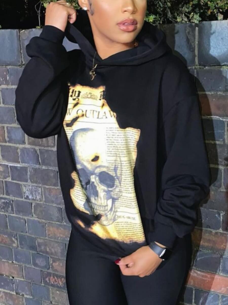 

Lovely Street Skull Letter Print Black Hoodie