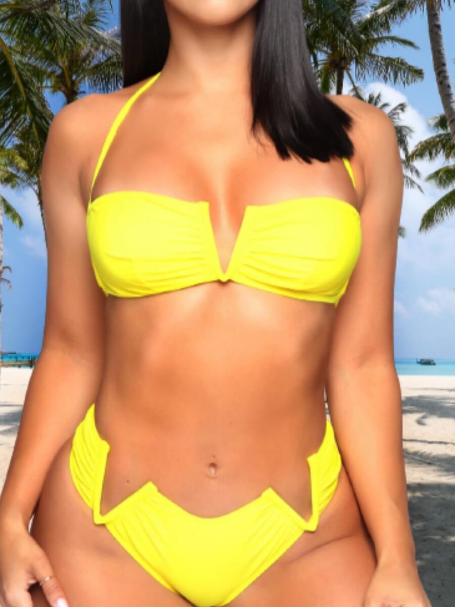 

Lovely Casual Lace-up Skinny Yellow Two-piece Swimsuit