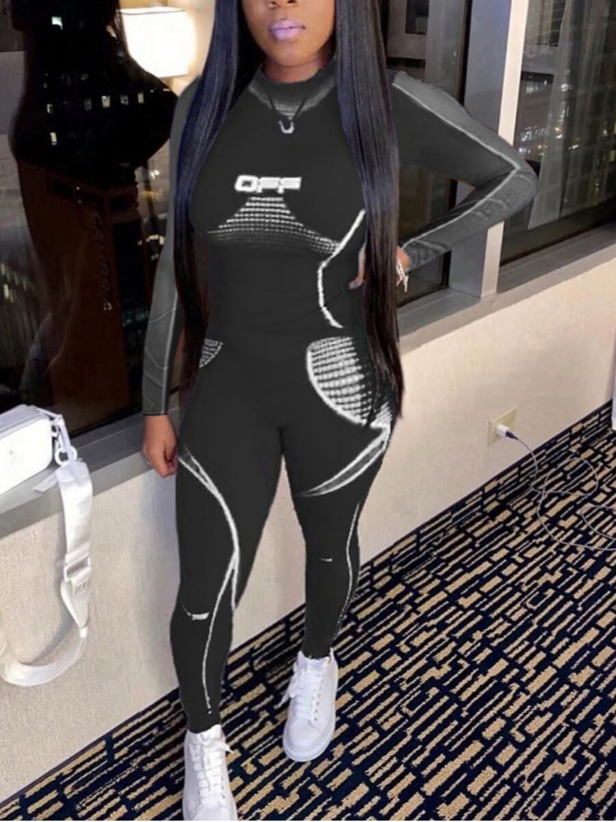 

Lovely Sportswear Striped Letter Print Black Two Piece Pants Set