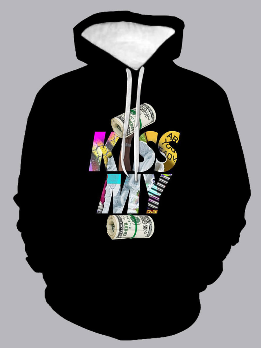 

Lovely Street Letter Print Patchwork Black Men Hoodie