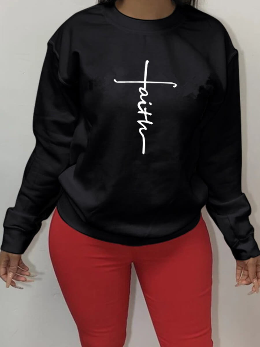 

Lovely Casual O Neck Print Black Hoodie