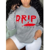 Lovely Street O Neck Letter Print Grey Hoodie