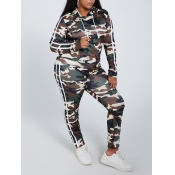Lovely Sportswear Hooded Collar Camo Print Plus Si