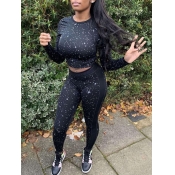 Lovely Sportswear O Neck Star Print Black Two Piec
