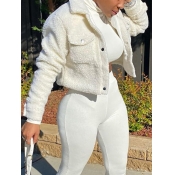 LW Turndown Collar Button Design Teddy Jacket