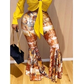 Lovely Stylish Print Flared Brown Pants