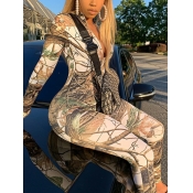 LW Half A Turtleneck Mixed Print Skinny Jumpsuit