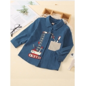 Lovely Street Shirt Collar Print Navy Blue Boy Shi