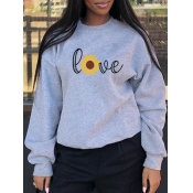Lovely Casual O Neck Letter Print Grey Hoodie