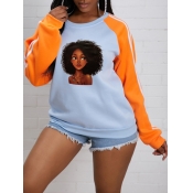 Lovely Casual Print Patchwork Grey Hoodie