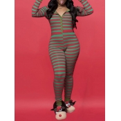 Lovely Christmas Day Striped Green One-piece Jumps