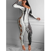Lovely Sexy Print Hollow-out White One-piece Jumps