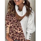 Lovely Stylish Turtleneck Leopard Print Patchwork 