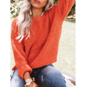 LW BASICS Casual O Neck Loose Orange Sweater