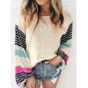 Lovely Casual O Neck Patchwork Apricot Sweater