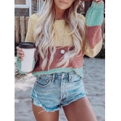 Lovely Casual Color-lump Patchwork Multicolor Swea