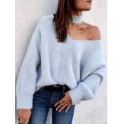 Lovely Casual Hollow-out Loose Blue Sweater