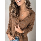 Lovely Turndown Collar Patchwork Coffee Shirt