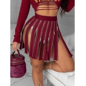 LW SXY Trendy Zipper Design Wine Red Skirt
