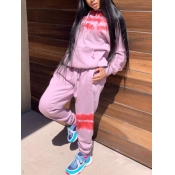 Lovely Casual Hooded Collar Patchwork Pink Two Pie