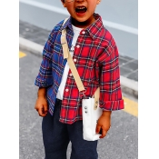 Lovely Street Shirt Collar Grid Print Patchwork Re