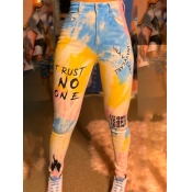 Lovely Street Letter Print Blue Pants