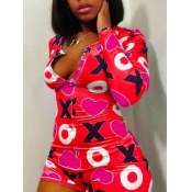 Lovely Casual Letter Print Bright Red One-piece Ro