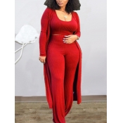 Lovely Casual U Neck Skinny Red Three Piece Pants 