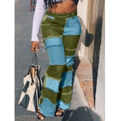 Lovely Stylish Patchwork Army Green Jeans