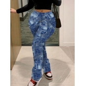 Lovely Casual Print Drawstring Blue Pants