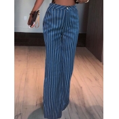 Lovely Trendy High-waisted Striped Blue Jeans