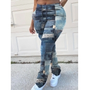 LW Plus Size Casual Print Skinny Blue Pants