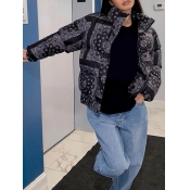 Lovely Stylish Patchwork Print Black Parka
