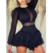 Lovely Trendy O Neck Patchwork Black Mini Dress