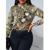 Lovely Street Half A Turtleneck Print Yellow Blous