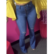 Lovely Street Broken Holes Flared Baby Blue Jeans