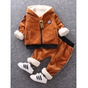 Lovely Sportswear Hooded Collar Striped Brown Boy 