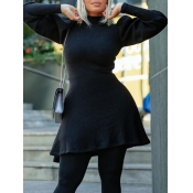 Lovely Casual Half A Turtleneck Puffed Sleeve Blac