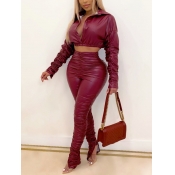 LW Faux Leather Crop Top Ruched Pants Set