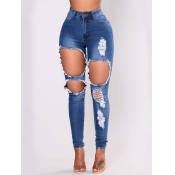 Lovely Street Broken Holes High-waisted Deep Blue 