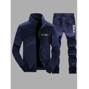 LW Men Sportswear Letter Print Drawstring Dark Blu