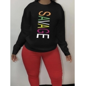 Lovely Sweet Letter Print Patchwork Black Plus Siz