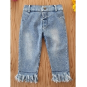 Lovely Casual Raw Edge Baby Blue Girl Jeans