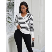Lovely Chic Striped Patchwork Black Sweater