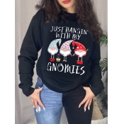 Lovely Casual O Neck Christmas Elements Print Blac