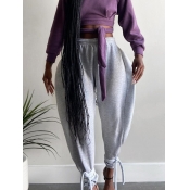 Lovely Casual High-waisted Knot Design Grey Plus S