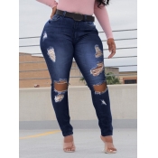 Lovely Street High-waisted Broken Holes Deep Blue 