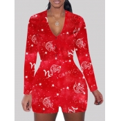 Lovely Sweet V Neck Starry Sky Print Red One-piece