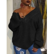 Lovely Chic V Neck Loose Black Sweater